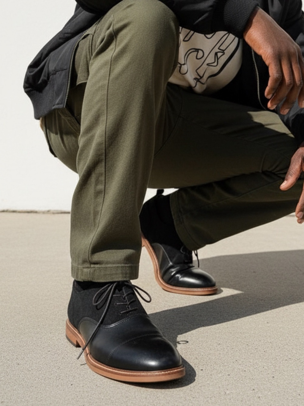 Call It Spring Black Cap-Toe Derby Shoes with Tan Sole